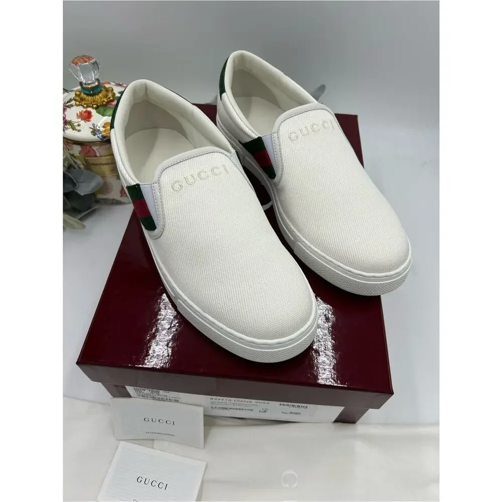 Men's Gucci ace canvas slip on sneakers with iconic web trim size 10 fits 10.5US